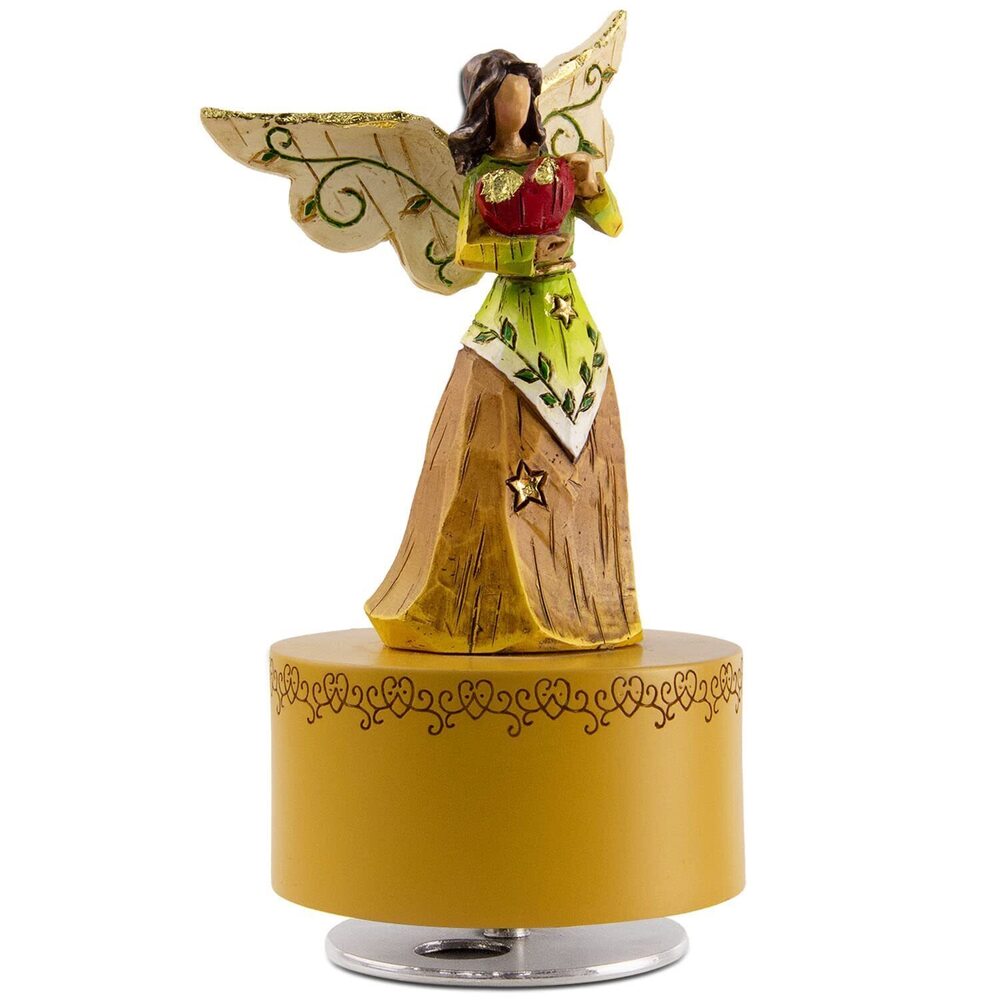 2071 Music Box, Guardian Angel Musical Box Figurine Holding Heart, Sculpted